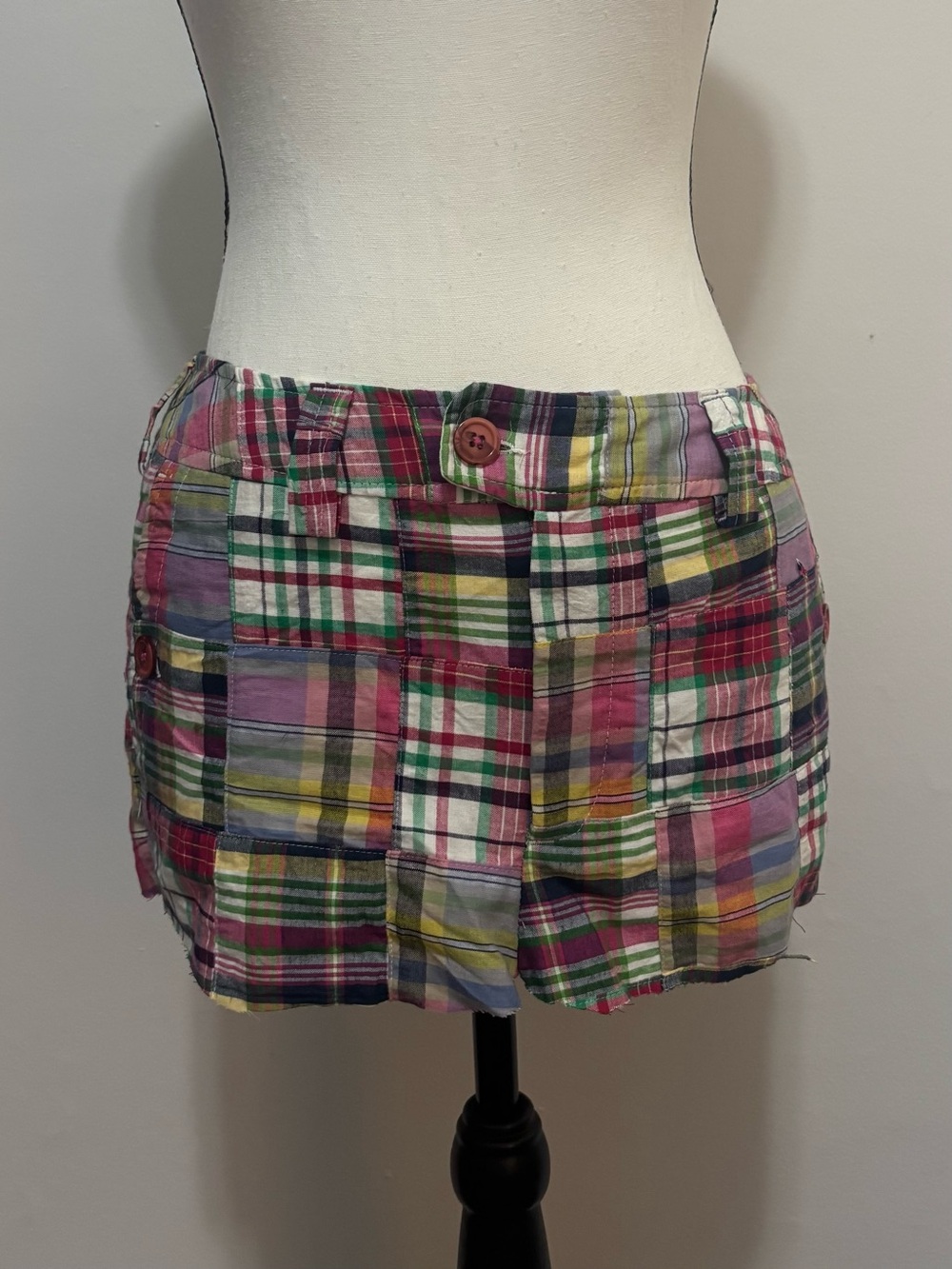 patchwork plaid mini skirt